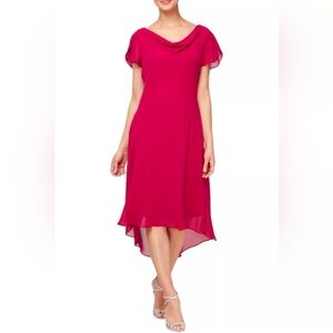 SLNY Women's Midi Chiffon Cowl Neck Dress-Raspberry
